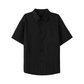 Summer Short Sleeved Shirt Men Black White Casual Shirts Men Streetwear Loose Pleated Shirts Man Fashion Shirt Large Size 5XL voguable