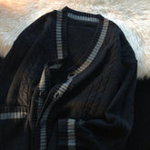 Men Trendy Contrast Color Japanese Style Vintage Single Breasted Knitted Cardigan Youth Y2K Casual Streetwear Oversized Sweaters voguable