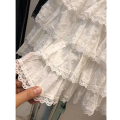 Y2K Women Lace Skirt Summer New Sweet Preppy Patchwork Tutu Skirt High Waist Fashion White Lolita Female Mini Cake Skirt voguable