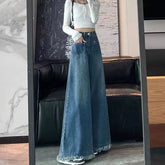 Voguable Washed Burrs Wide Leg Denim Trousers Women's Spring Autumn New Fashion Vintage High Waist Loose Street Mop Pants voguable