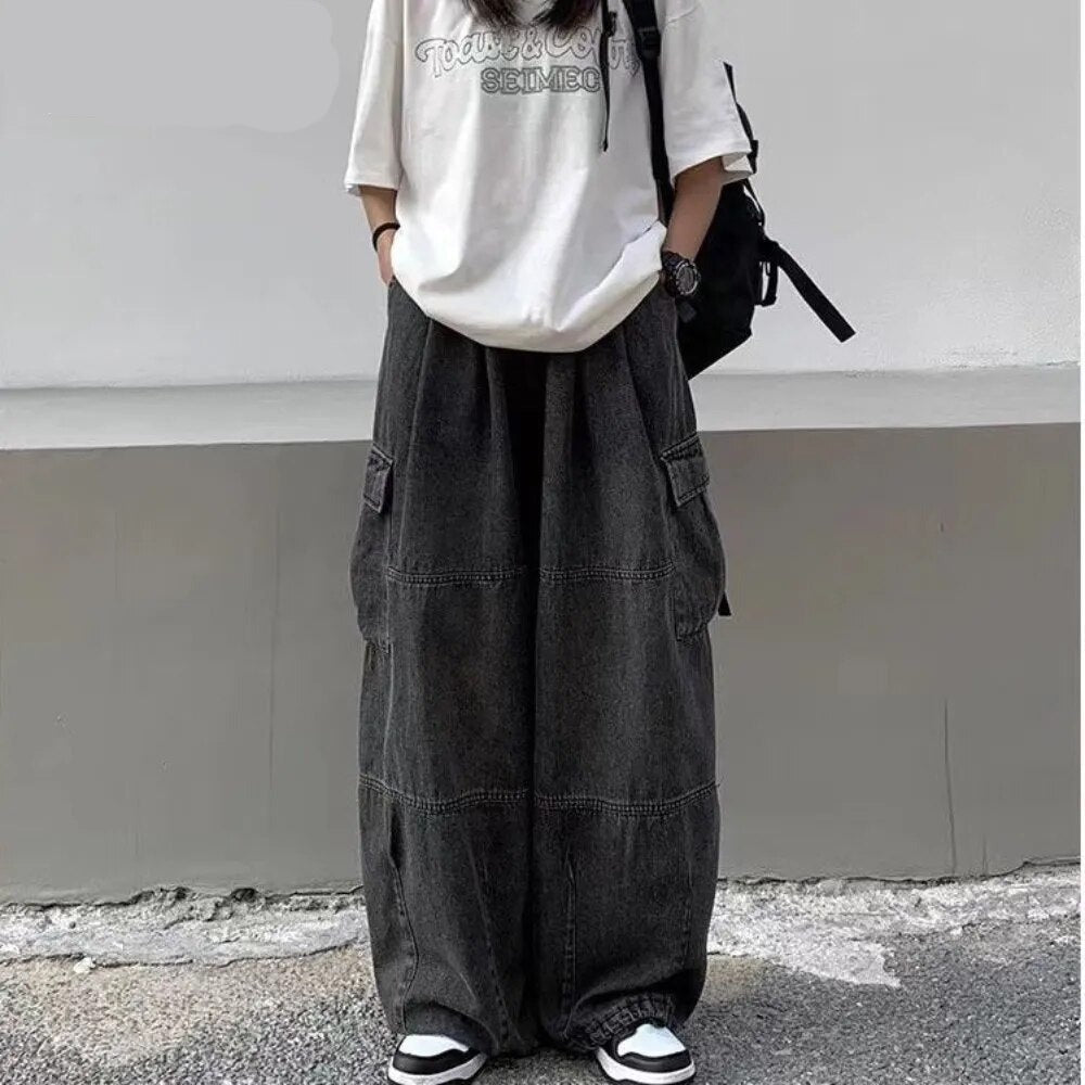Spring Autumn Trousers y2k baggy jeans for men Wide leg Pants Pockets Elastic Waist Streetwear Loose comfortable Pants voguable