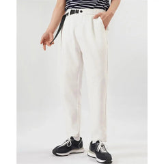 White Stretch Casual Ankle Pants Silhouette Men's Elegant Suit Pants Summer Korean Straight Loose Men's Smart Casual Trousers voguable