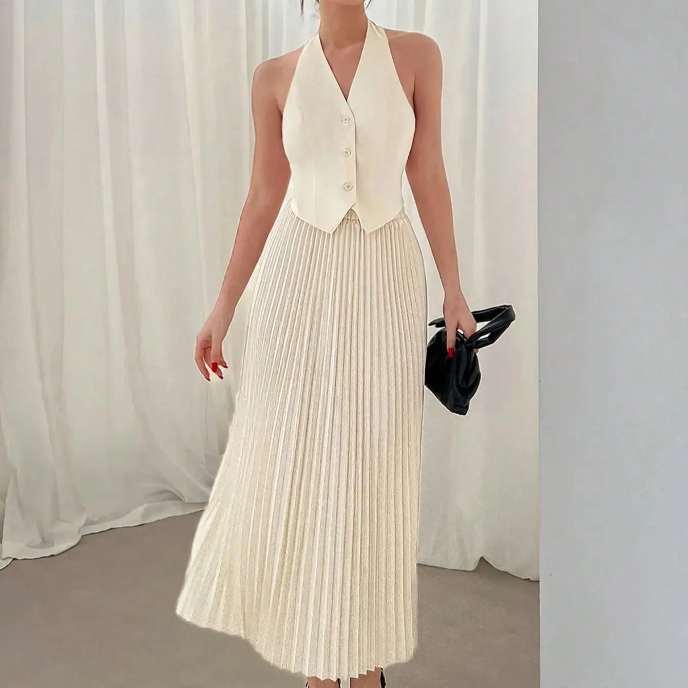 Summer new suit vest single breasted suit skirt lapel top fashion pleated skirt voguable