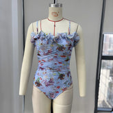 New 2Pcs Ruffle Swimsuit Women Sexy Bikini Strappy Swimwear Floral Bikini Push Up Biquini Female Bathingsuit Slimming Beachwear voguable