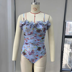 New 2Pcs Ruffle Swimsuit Women Sexy Bikini Strappy Swimwear Floral Bikini Push Up Biquini Female Bathingsuit Slimming Beachwear voguable