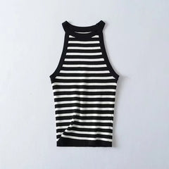 Voguable Summer Women Sexy Slim Sleeveless Striped Halter Knit Top voguable