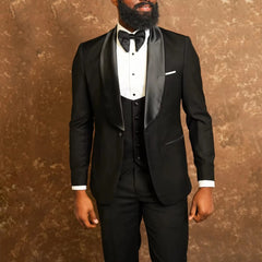 Voguable Men Suit Black 3 Pieces Single Button With Bright Lapel For Wedding Party Birthday Banquet Business Work Jacket Vest Pant voguable