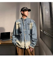 American Short Cowboy Jackets Outwear High Street Raw Edge Design Denim Jacket Man Woman Hip Hop Retro Wash Cargo Coats y2k voguable