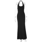 Halter Backless Sexy Maxi Dress Women Gown Summer New Solid U Neck Sleeveless High Waist Long Dress Elegant voguable