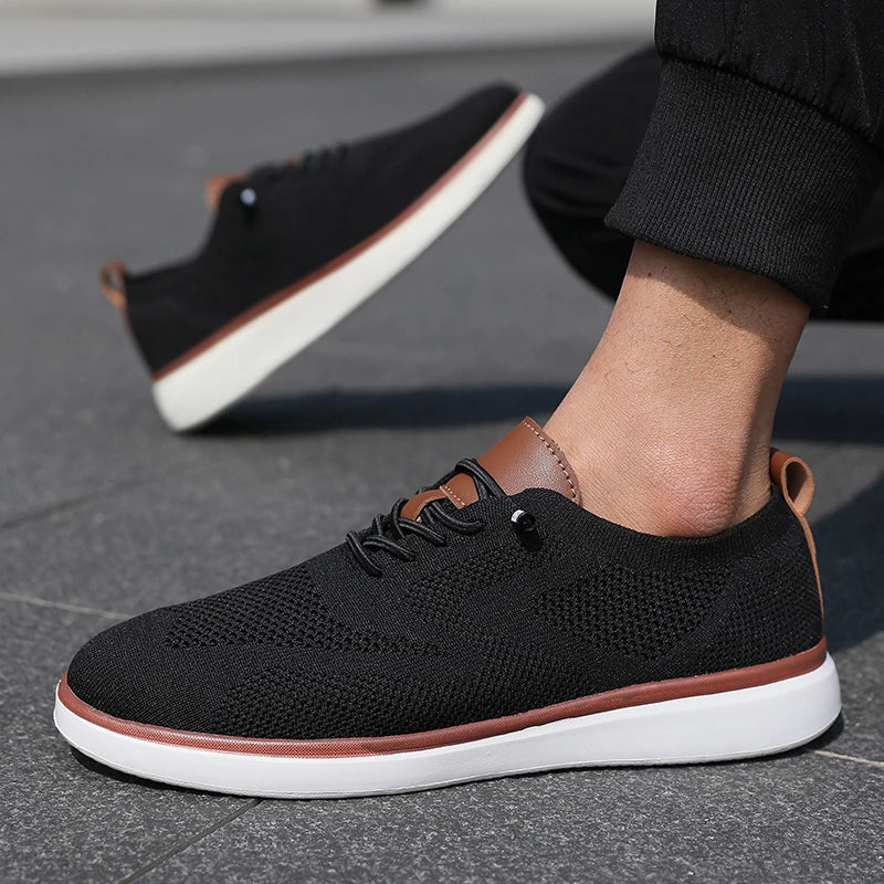 Voguable Men's Fashionable Knitted Lace Up Shoes Breathable Mesh Stable and Soft Sole Trendy Luxurious Running Flat Shoes Tenis Masculino voguable