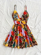 Voguable Fashionable women's floral printed lace-up halter V-neck backless sexy vacation shoulder strap elastic beach dress for women voguable