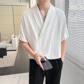 Solid Color Men Apple Collar T Shirt Unique Design Streetwear Fashion Casual Top Trendy Street Performance Tee Comfort Urban voguable