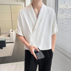 Solid Color Men Apple Collar T Shirt Unique Design Streetwear Fashion Casual Top Trendy Street Performance Tee Comfort Urban voguable