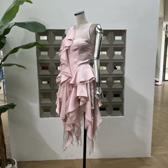 Fashion Black 2 Piece Set Women's Off Shoulder Irregular Top High Wiast Irregular Ribbon Mini Skirt Suit Summer New 3A107 voguable