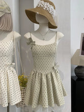 Voguable French Vintage Polka Dot Bow U Neck Spaghetti Strap Sleeveless Temperament Dresses voguable
