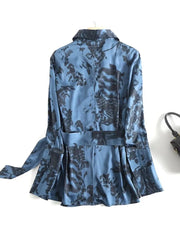 Voguable New Women Floral Print Wrap Shirt Long Sleeve With Belt Ladies Spring Vintage Blouse Tops voguable