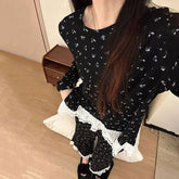 Women Spring Summer Long-Sleeved Pajamas Lace Sweet Florals Long Sleeve Top and Long Pants 2 Piece Set Casual Homewear Sets voguable