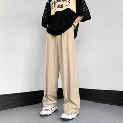 Summer Thin Mens Pants Elastic Waist Straight High-end Drape Niche Design Ice Silk Loose Casual Streetwear Men Wide Leg Pants voguable