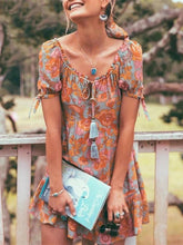 Voguable Print Floral Vintage Short Dresses For Women Ruffles A Line Mini Dress Sexy Slim Dance Wear Costume Femme New voguable