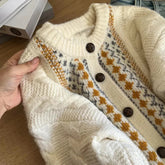 Voguable Vintage Jacquard Knit Cardigan Women Loose Casual Lazy Wind Print Button Pullovers Korean Long Sleeve Baggy Aesthetic Outwear voguable