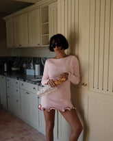 Elegant Round Neck Pleat Long Sleeve Women's Dress Casual Slim Black White Short Dresses 2024 New Female Chic Party Street Robes voguable