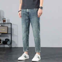 Spring Autumn New Fashion Middle-waisted Jeans Men's Clothing Solid Color Buttons Trend Simplicity Korean Casual Straight Pants voguable
