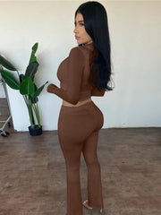 Mozision Hooded Top And Trousers Two Piece Sets Women Fashion Zipper Long Sleeve Tops And Flare Pant Female Casual Suit New voguable