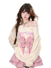 Streetwear Bufferfly T Shirt Women Loose Hollow Out Long Sleeve Vintage Tees American Sweet Casual Oversize Letter New Tops voguable