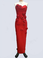 Solid 3D Flowers Spliced Design Dresses Women's Strapless Sleeveless High Waist Slim Elegant Dress Autumn 2025 New voguable