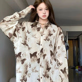 Vintage Harajuku Butterfly Print Shirt Women Y2K Oversized Single Breasted Female Shirt Streetwear Turn Down Collar Blouse Mujer voguable