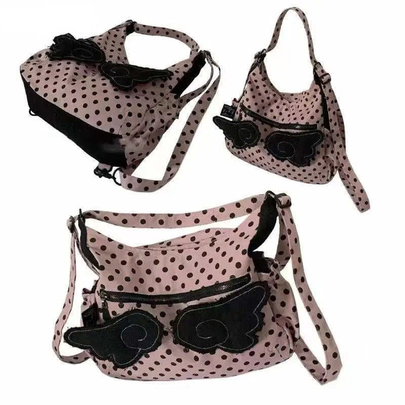 Streetwear Trendy Y2k Aesthetic Dots Wings Women's Handbags Fashion Office Lady Shoulder Underarm Bag All Match Casual Backpacks voguable