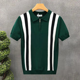 New Men's Clothing Light Luxury Knit Striped Zipper Polo Shirt Business Leisure Short Sleeve Korean Popular Retro Knitwear M-3XL voguable