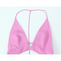 YENKYE Summer Women Side Slit Front Hollow Out Satin Halter Long Dresses Sexy Backless Party Vestidos voguable