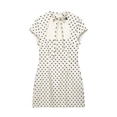 Voguable Sexy Hollow out Polka Dot Short Sleeve Dress with Knot Waist High Waist Short Skirt for Women European Style Casual... voguable