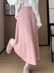 Sweet Vintage Knitted Long Skirts Women Preppy Style High Waist Loose A Line Skirts Fall Winter Retro Simple Elegant Long Skirts voguable