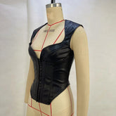 Voguable Sexy Y2K PU Faux Leather Corset Gothic Cropped Tops Women Summer Fashion Sleeveless Strapless Vest Thin Female Tanks Camis voguable