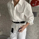 New Men Luxury Korean Style Shirts Casual Long Sleeve Drapped Solid Color Button-down Cardigan Fashion Business Leisure Blouse voguable