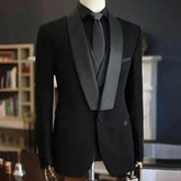 Voguable Men Suit 3 Pieces Jacket Vest Pant Black With Bright Lapel Single Button For Wedding Banquet Party Prom Business Work Daily voguable