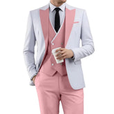 Voguable Men Suit Sky Blue White 3 Pieces With Lapel For Wedding Groom Party Prom Birthday Banquet Business Work Set Jacket Vest Pant voguable