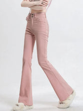 Voguable Pink France Style Vintage Jeans Women High Waist Korean Fashion Flare Pants Female Pocket Slim Designer Sweet Pants voguable