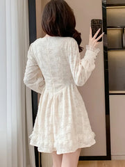 Fashion Vintage Women's Dresses 2025 Autumn New French Slim Waist Princess Skirt A-Line Autumn Dress Casual Basic Office Lady voguable