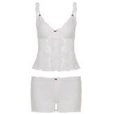 Voguable Y2K Womens Casual Set Jacquard Knitted Low U Neck Tank Top Shorts European American Sexy Pure Desire Style Lace Splicing voguable
