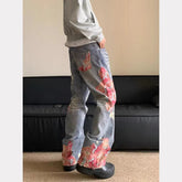 Hip Hop Ripped Wide Leg Trousers American Autumn men's casual jeans Y2K washed distressed High Waist Baggy Straight demin pants voguable