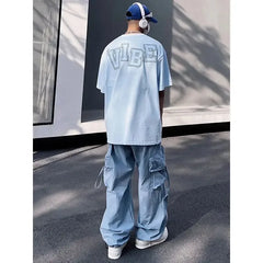 Voguable Y2K Cargo Pants for Men Hip Hop Harajuku Parachute Cargo Trousers Male Blue Japanese Loose Casual Streetwear Hip Hop voguable