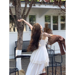 Voguable Y2K 2000S Irregular Midi Dress Women Fairy Lace Patchwork Strap One Pieces Dresses Summer Vacation Korean Bodycon Vestidos voguable