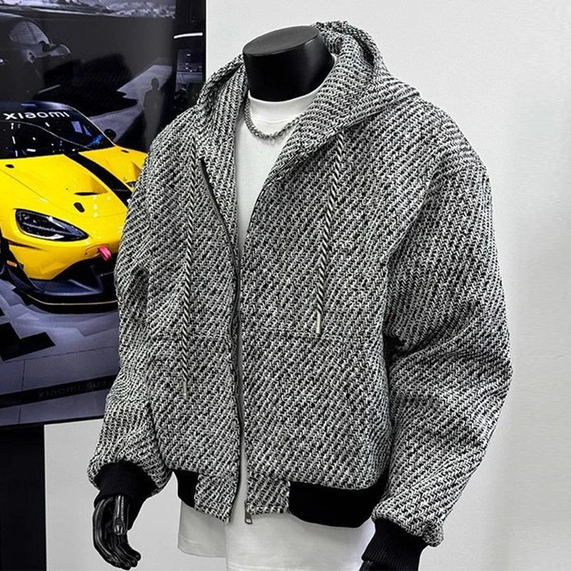 New Autumn Men Textured Hooded Sweatshirt Jacket Light Luxury Harajuku Zip-up Leisure Fashion Long Sleeve Hoodie Crop Coat M-2XL voguable
