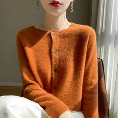 Autumn Winter Women Clothing A Line Of Clothing Crewneck Knitted Cardigan Long Sleeve Women Solid Color Fashion Temperament Tops voguable