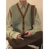 Voguable Men's Loose Korean Style Trendy Versatile Retro Casual Knitted Cardigan Sweater Vest Japanese voguable