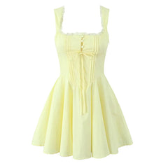 Sexy Sleeveless Lace Up Dress For Women Lace Spliced A-line Mini Elegant Party Dresses Evening Gowns Birthday Robe