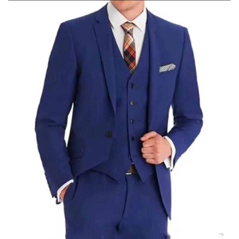 Voguable New High Quality Groom Men Suits Notched Lapel Groom Tuxedo Royal Blue Wedding/Prom/Dinner Best Man Blazer (Jacket+Pants+Vest) voguable